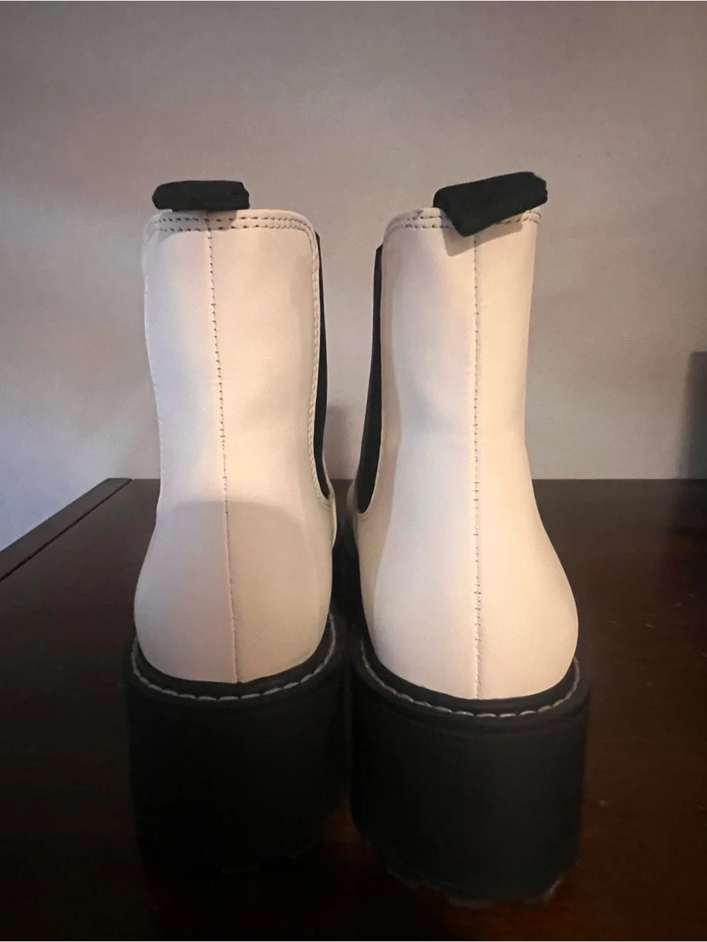 Madden Girl White Chelsea Lug Sole Ankle Boots with Black Elastic - White Pari